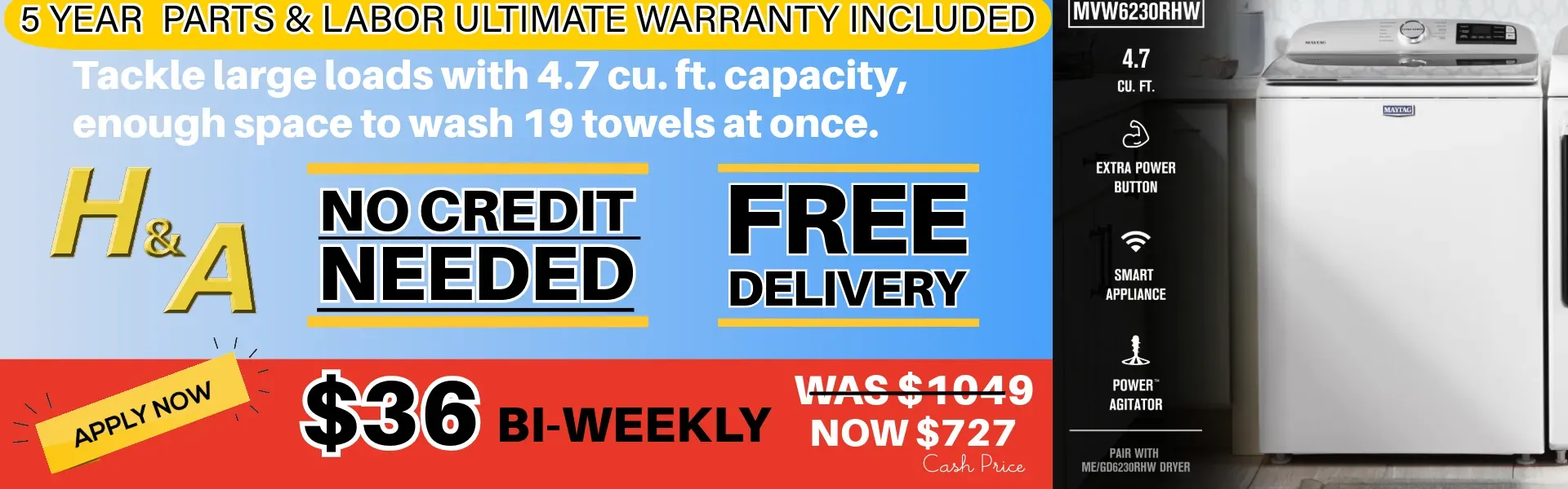 Maytag Washer 4.7 cu. ft. capacity 